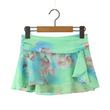 Green Tie-dye Print Chiffon Halter Tank Top And Mini Skirt Set-Outfit