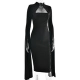 Solid Cape Bodycon Midi Dress- Outfit