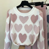 Women Sweater 2 Piece Sets Chic Knit Embroidery Bead Heartshape Pullovers Top + Spring Harem Pants Sport Tracksuits