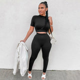 Zingj New Women's Casual Two-Piece Slim Short Sleeve Sports Suit-Outfit