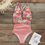 In The Forest One-piece Swimsuit Women Deep V neck Back Cutout Ruffle Monokini 2021 Summer Bathing Suit Swimwear