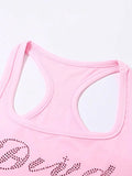 Rhinestone Letter Cropped Tank Top- Outfit