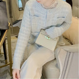 Zingj Imitation Mink Sweater Female Autumn Winter New Soft Waxy Bright Silk Small Fragrant Wind Temperament Cardigan Sweater Jacket Female-Outfit