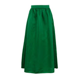 Zingj Women's Wear 2024 New Satin Green Skirt Skirt Female Summer Simple And Versatile High Waist Big Umbrella Skirt-Outfit