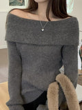 Solid Off Shoulder Knit Sweater- Outfit