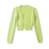 Fashion Women's Knitted Cardigan O-neck Slim Mental Buckle Long Sleeve Solid Color Short Sweater Spring 2023 New