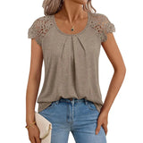 Summer Women's New Women's Lace Sleeve Top Short-Sleeved Round-Neck Loose