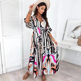 Gorgeous Printing Dress Plus SizeWomen Casual Elastic Waist Long Party Dress 2022 Summer Loose Slit Beach Dress