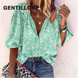Women Long Sleeve Loose Casual Buttons Printing T-Shirts Turn Down Collor Basic Spring Autumn Oversized