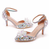 Cm Large-Size Sandals Fine Heel Head Crystal Glass High Heel Sandals Champagne Gold Banquet Dinner Women's