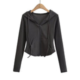 Zingj Fashionable Women's Autumn And Winter Style Velvet Hooded Zipper Cardigan Slim To Show Thin Finger Sweater Short