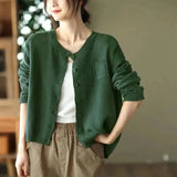 Zingj 2024 New Retro Literary Knit Cardigan Women's Round Collar Long Sleeve Coat Fashion Casual Outside Jacket-Outfit