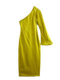 Asymmetrical Long Dress Women Yellow Satin Dress Woman One Shoulder Elegant Party Dresses 2023 Ruched Midi Summer