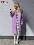 Elegant Lapel Purple Trench Coat For Women Winter Long Sleeve Thick Warm Pockets Coats Casual Long Trench Coat