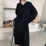 Vintage Long Dress Women Korean Fashion Hooded Design Knitted Dress Winter Warm Office Lady Occasion Sweater Dress