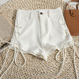 Waist Lace-up Shorts for Women Summer High Street Skinny Shorts