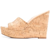 Large-Size Cork Bag With Fish Mouth Behind Empty Muller Slope Heel Waterproof Platform
