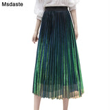 Summer Pleated Skirts 2019 Mesh Midi Saia High Waist Vintage Lace Lady Skirt Jupe Femme Falda Etek Mujer Gray Purple