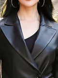 Autumn Black Waterproof Pu Leather Trench Coat for Women Long Sleeve Belt Double Breasted Autumn Designer