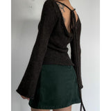 And Summer 2025 New Women's Temperamental Horn Sleeve Knitted Top With Sexy Bare Back