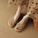 Zingj Summer New Thick High With Thick Bottom Tassel Flip-Flops Summer Outside Wear British Style Retro Versatile Sandals