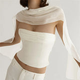 Autumn Fashion Trend Women's New One-Word Shoulder-To-Shoulder Umbilly Solid Color With A Small