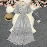 Zingj Wind Temperament Sweet Broken Flower V Collar Dress Beach Vacation Snow Spinning A Word Long