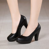 Genuine Leather shoes Women Round Toe Pumps Sapato feminino High Heels Shallow Fashion Black Work Shoe Plus Size
