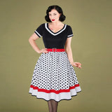 Cotton Pleated Skirt V-neck Dot Swing
