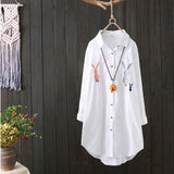Women White Shirt 100% cotton Casual Wear Button Up Turn Down Collar Long Sleeve Blouse Embroidery Feminina HOT Sale