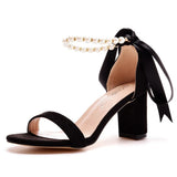 Cm Thick Heel Shallow Mouth With Velvet Sandals Round Head Square Sandals Beads Drifting Summer Sandals