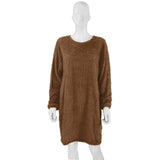2020 Autumn Winter New Elegant Fashion O Neck Women's Dress Causal Loose Solid Plush Long Sleeve Ladies Dress Plus