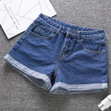 New Summer Women High Waist Wide Leg Classic Solid Color Black Denim Shorts Casual Female White Blue Loose Jeans