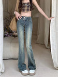 Women Vintage Streetwear Casual Flared Cargo Skinny Jeans Low Rise Straight Pants Denim Trousers Fairy Grunge Alt
