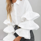 Design Feels White Lotus Leaf-Side Shirt 2025 Autumn And Winter New Casual