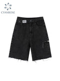 Waist Denim Shorts Women Fashion 2022 New Casual Harajuku Wide Legs Ripped Jeans Short Washed Female Summer Cotton