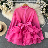 Zingj Chic Blouse Women's Autumn Wear New Lotus Leaf Edge Foreign Style Senior Design Sense Bow Tie Minority