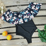 Sexy Ruffle Women Swimwear One Piece Floral Print Swimsuit Push Up Monokini Bodysuit Print Swim Suit Bathing Suit