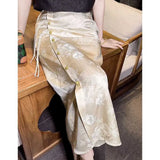 Cheongsam Elemental Skirt Is Very Good-Looking, The White Retro Skirt Is High-Waisted And Thin, With The Buttocks Buckled And The