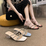 Female Summer Outside Wear 2025 New Web Celebrity Rhinestone Shoes Fashion Thick Heel High Heels With A Word Slipper
