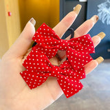 New Girls Red Butterfly Knot Hair Rope Love Wave Spot Hair Circle Girl Double Horsetail Head Rope Fashion Hair