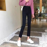 Zingj Black Jeans Women's Fall 2024 New High Waist Loose And Versatile Show Thin High Wide Legs Eight Nine Minutes Pants-Outfit