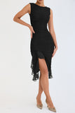 Mesh Ruffle Sleeveless Midi Dress-Outfit