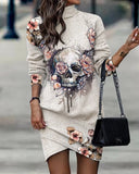 Independent Station Autumn New Long-Sleeved High-Necked Printed Dress For