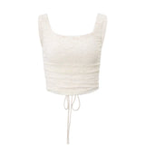 Zingj Women's Sexy Lace Dew Back Vest Top, French Royal Sister Temperament Irregular Skirt- Outfit