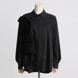 Zingj 2024, The New French Fashion Design Feeling Splicing Pleated Three-Dimensional Flowers Versatile Shirt Jacket