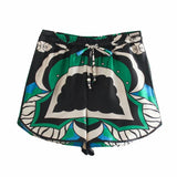 Leaves Print Fashion Women Kimono Smock Blouse 3 PCS Of Optional Cute Bow Sashes Casual Shorts Elastic Waist