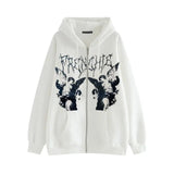 new hot sale angel print zipper hoodies women's autumn loose loose wild European and American hip-hop lovers sweatshirt