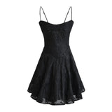 Jacquard Solid Back Lace Up Strap Mini Dress- Outfit