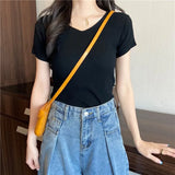 Summer Short Sleeve Korean Style Sweater V-Neck Knitted Pullover Women Sweaters Basic Thin Tops Pull Femme Jumper